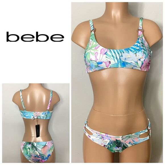 New BEBE tropical floral bikini set. Large. Retails $135 - Picture 1 of 10